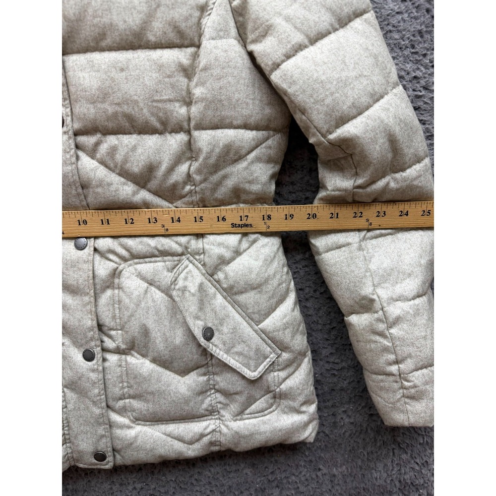 Barbour Langstone Quilted Puffer Jacket Faux-Fur Collar Stone White Size 10 - Picture 11 of 14